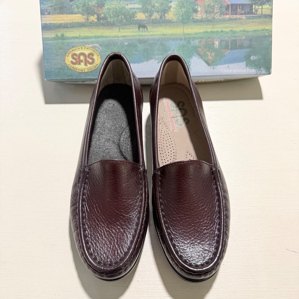 SAS Simplify Antique Wine Leather Loafers Womens 7 M Comfort Shoes Burgundy